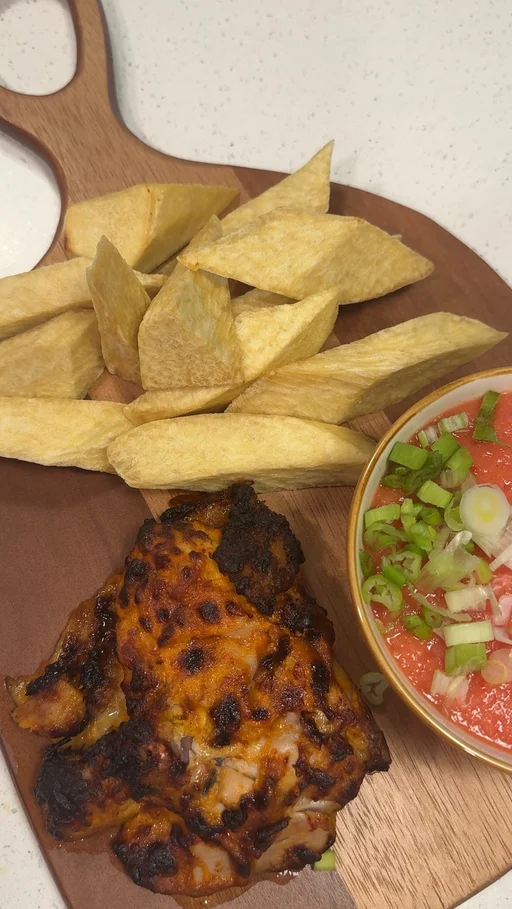 Crispy Yam Fries With Spicy Baked Chicken